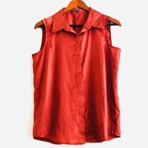 Vince Camuto Tank Top MP Satin Metal Studded Embellished Collar Rust Orange Gold